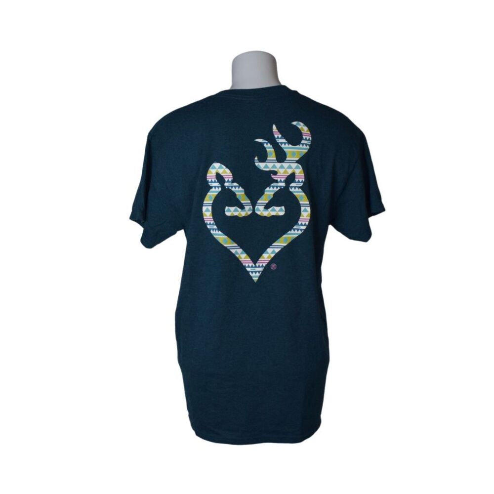 Browning Short Sleeve Aztec Print Deer Tee Shirt Teal Womens Medium